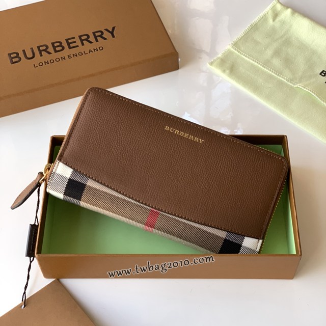 Burberry專門店新款House格紋拼粒紋皮革拉鏈錢包 巴寶莉男女款拉鏈長夾錢包 yxb1009